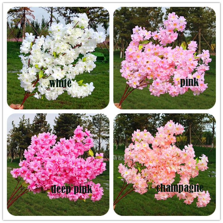 New Arrival 5 Stems Length 105cm/41.34" Artificial Simulation Silk Cherry Blossom Wedding Decoration Flowers Sakura Spring