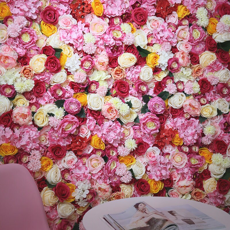 Floral Wall For Wedding Arrangement Fake Flower Wall Backdrop Bridal Shower Event Salon Party Photography Panel 15.75"x23.62"