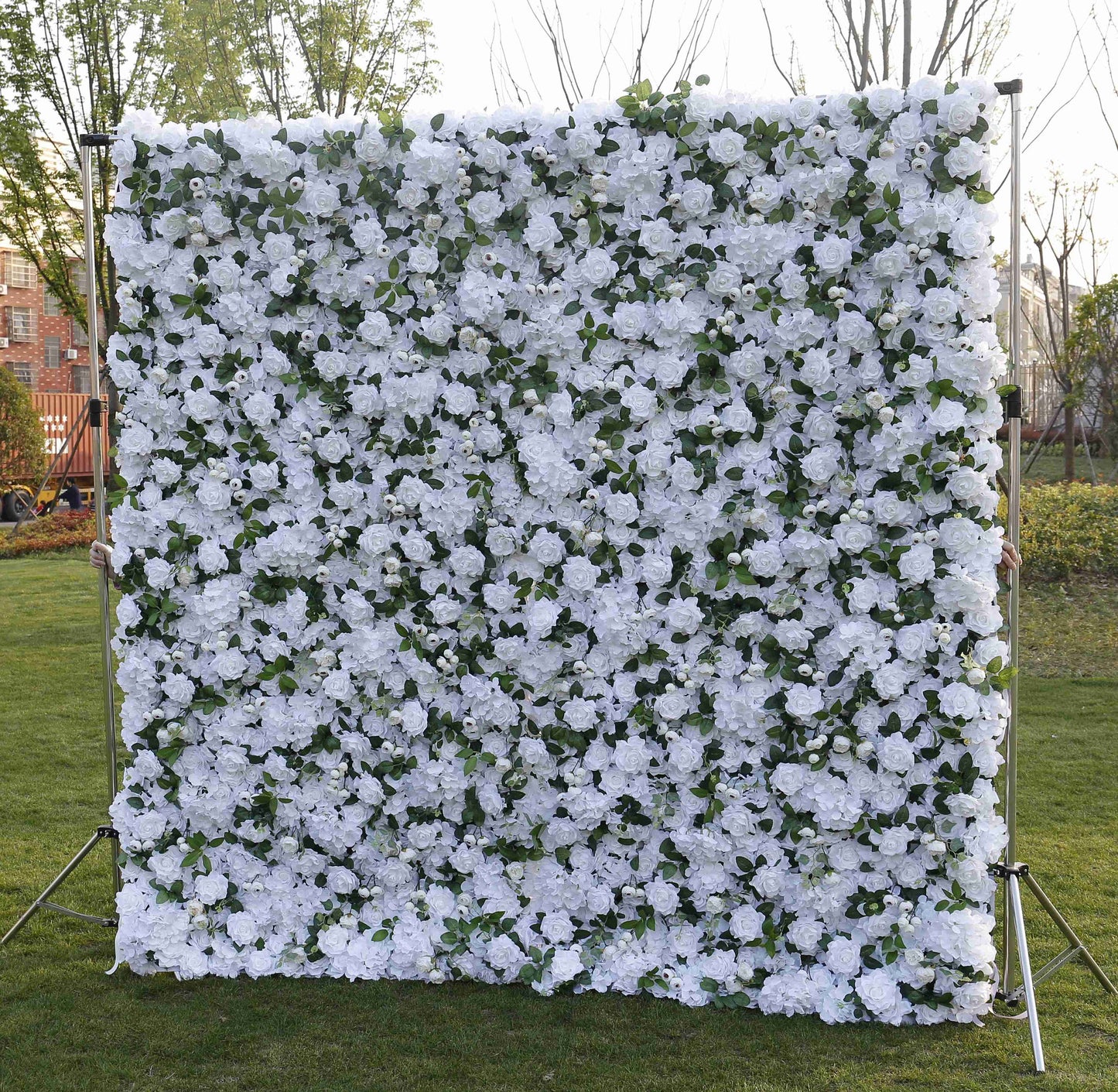 White Flower Wall for Wedding Photography Backdrop Artificial Simulation Rose Wall for Special Event Party Decor Panels 15.75"x23.62"
