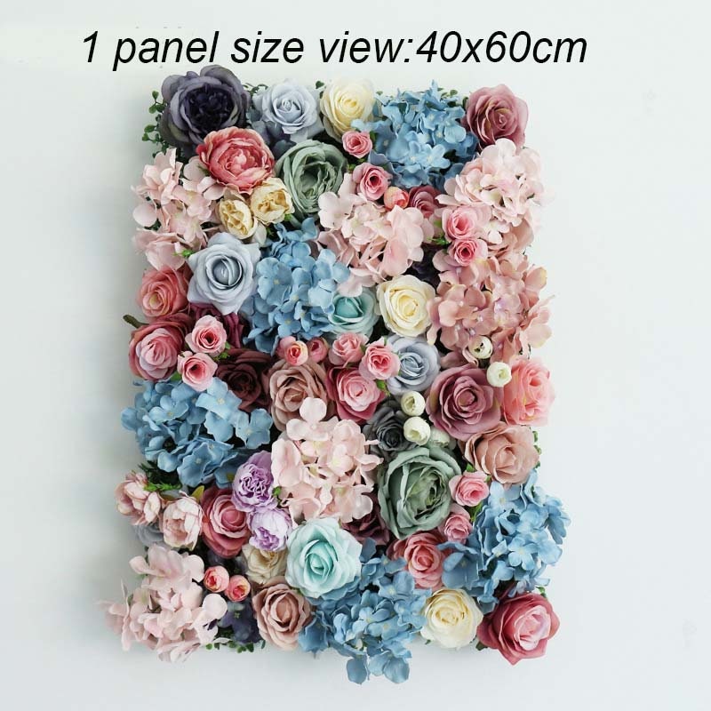 Baby Blue Pink Flower Wall for Wedding Arrangement Fake Flower Wall For Bridal Shower Event Salon Party Decor Floral Panel 15.75x23.62"