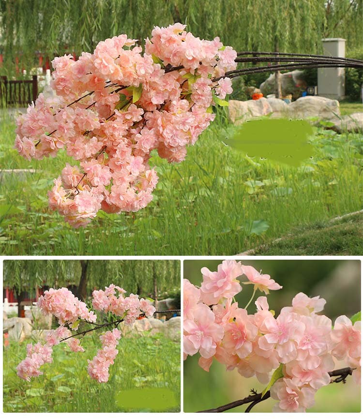 5 Stems Artificial Simulation Silk Cherry Blossom Wedding Party Home Decoration Fake Sakura Flowers Lenght 1 m/39.37"