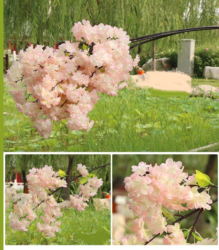 5 Stems Artificial Simulation Silk Cherry Blossom Wedding Party Home Decoration Fake Sakura Flowers Lenght 1 m/39.37"