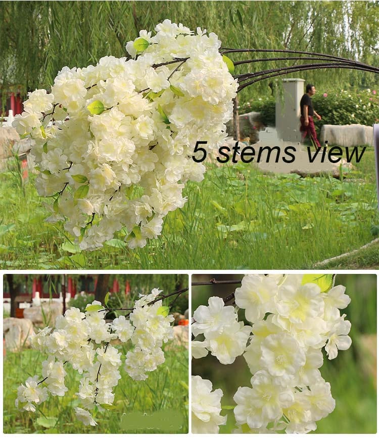 5 Stems Artificial Simulation Silk Cherry Blossom Wedding Party Home Decoration Fake Sakura Flowers Lenght 1 m/39.37"