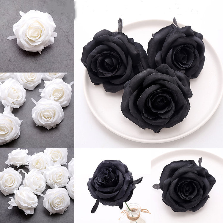 30Heads Black /White Wedding Flowers Artificial Simulation Rose Camellia Heads DIY Home Party Decor Fake Florals Diam.8cm