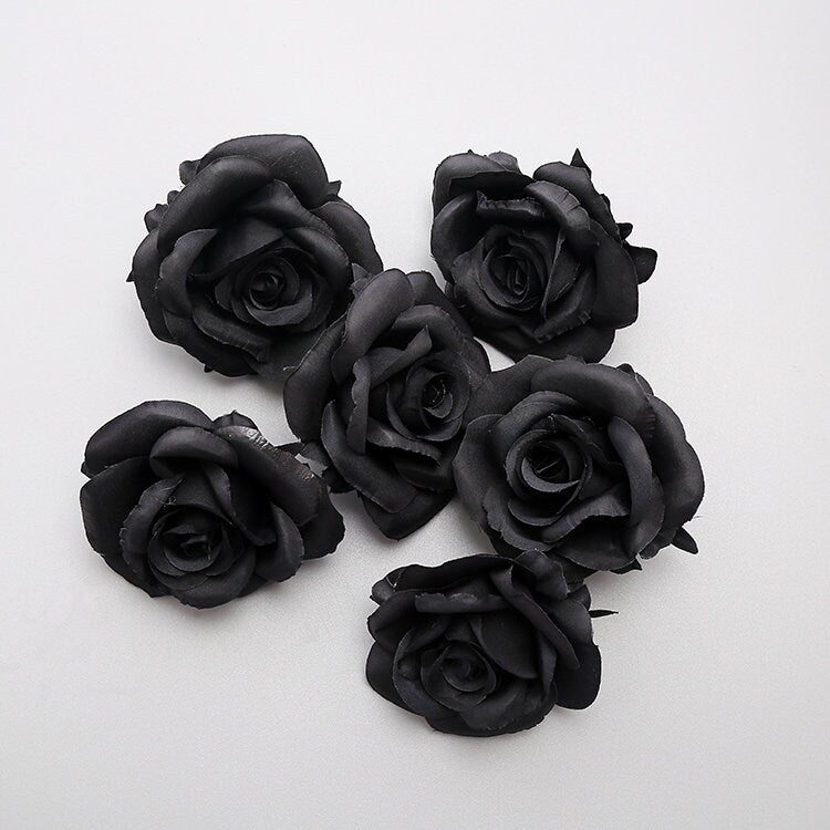 30Heads Black /White Wedding Flowers Artificial Simulation Rose Camellia Heads DIY Home Party Decor Fake Florals Diam.8cm