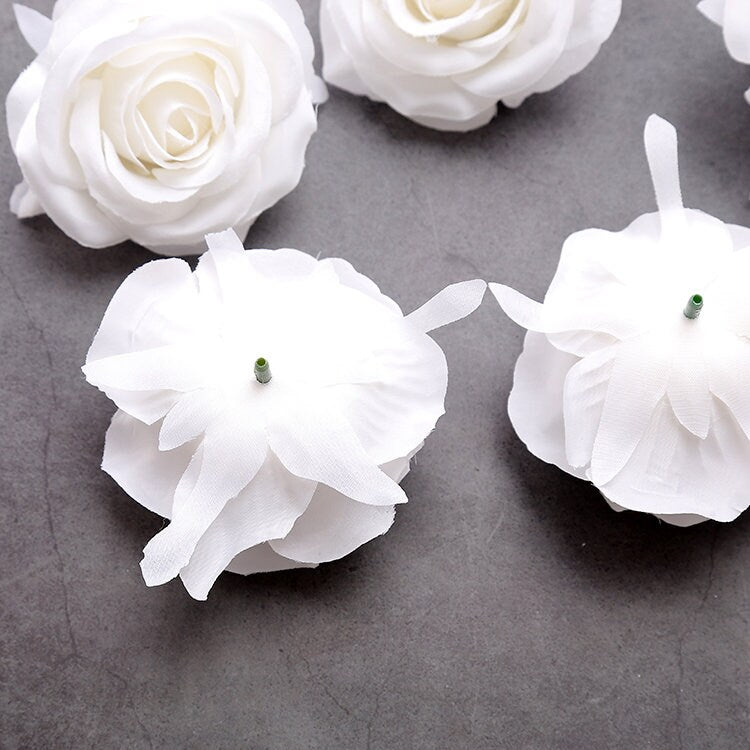 30Heads Black /White Wedding Flowers Artificial Simulation Rose Camellia Heads DIY Home Party Decor Fake Florals Diam.8cm