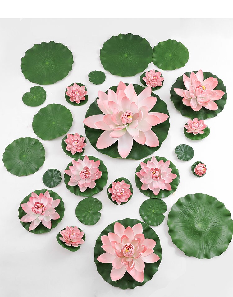light Pink Lotus Artificial Simulation lotus Flowers PE Foam Water Lily Floating Pool Fake Flowers Wedding Home Garden Pool Decoration