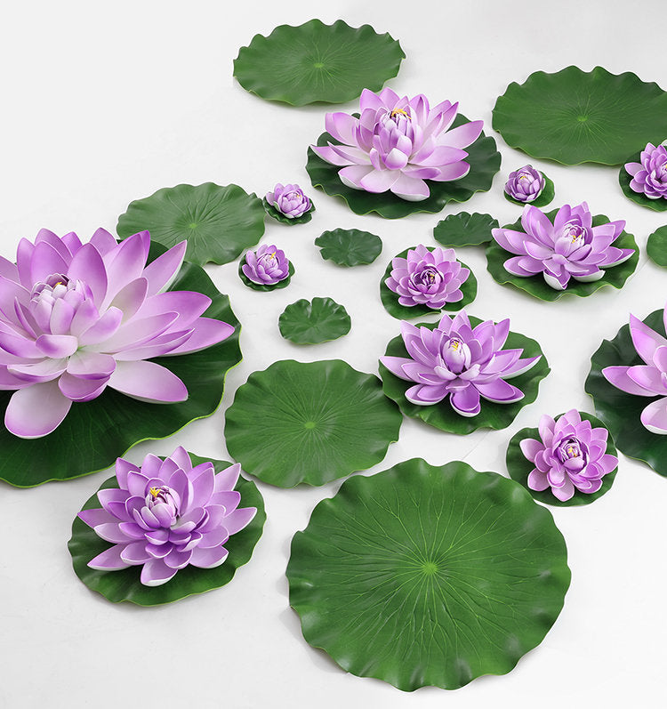 Purple Lotus Artificial Simulation lotus Flowers PE Foam Water Lily Floating Pool Fake Flowers Wedding Home Garden Pool Decoration