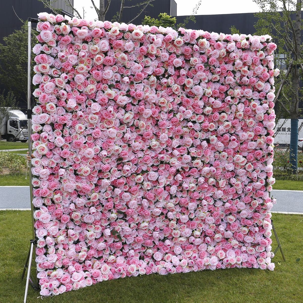 Beauty Pink Flower Wall For Wedding Arrangement Event Salon Party Photography Backdrop Fabric Rolling Up Curtain Fabric Cloth