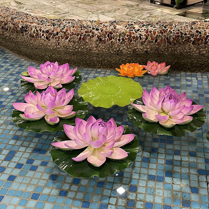 Purple Lotus Artificial Simulation lotus Flowers PE Foam Water Lily Floating Pool Fake Flowers Wedding Home Garden Pool Decoration