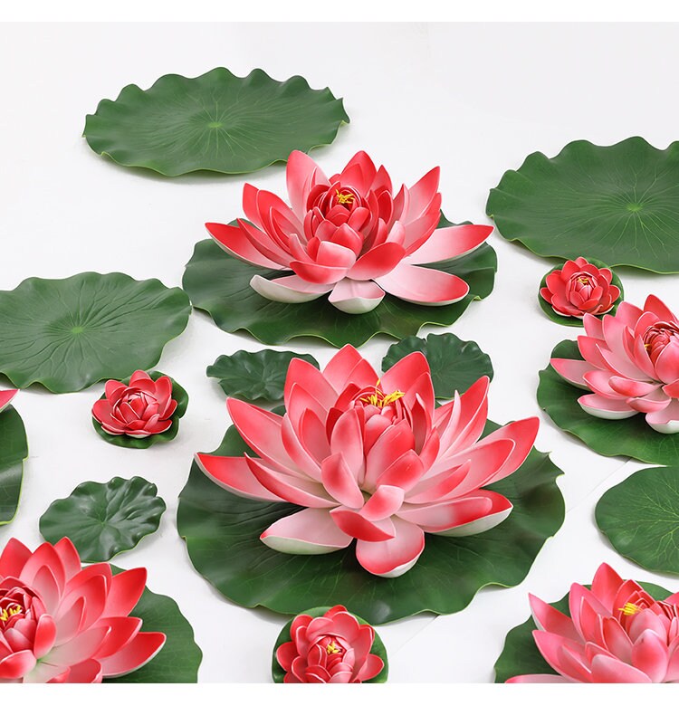 Red Lotus Artificial Simulation lotus Flowers PE Foam Water Lily Floating Pool Fake Flowers Wedding Home Garden Pool Decoration