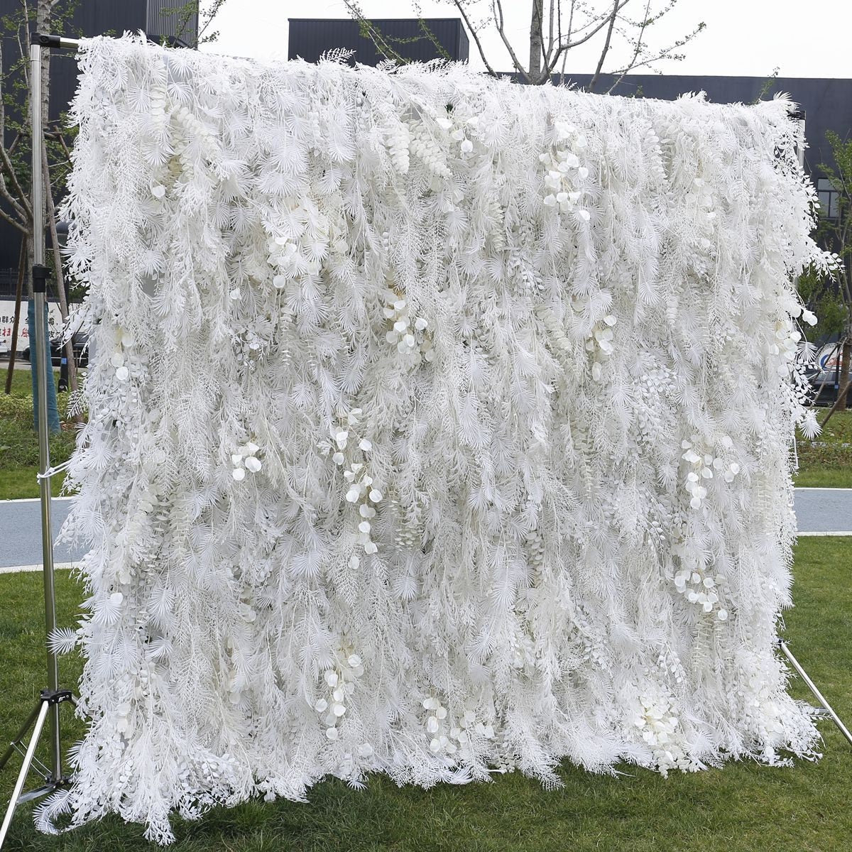3D White Misty Smog Pampas Flower Wall For Wedding Arrangement Event Salon Party Photography Backdrop Fabric Rolling Up Curtain Fabric Cloth