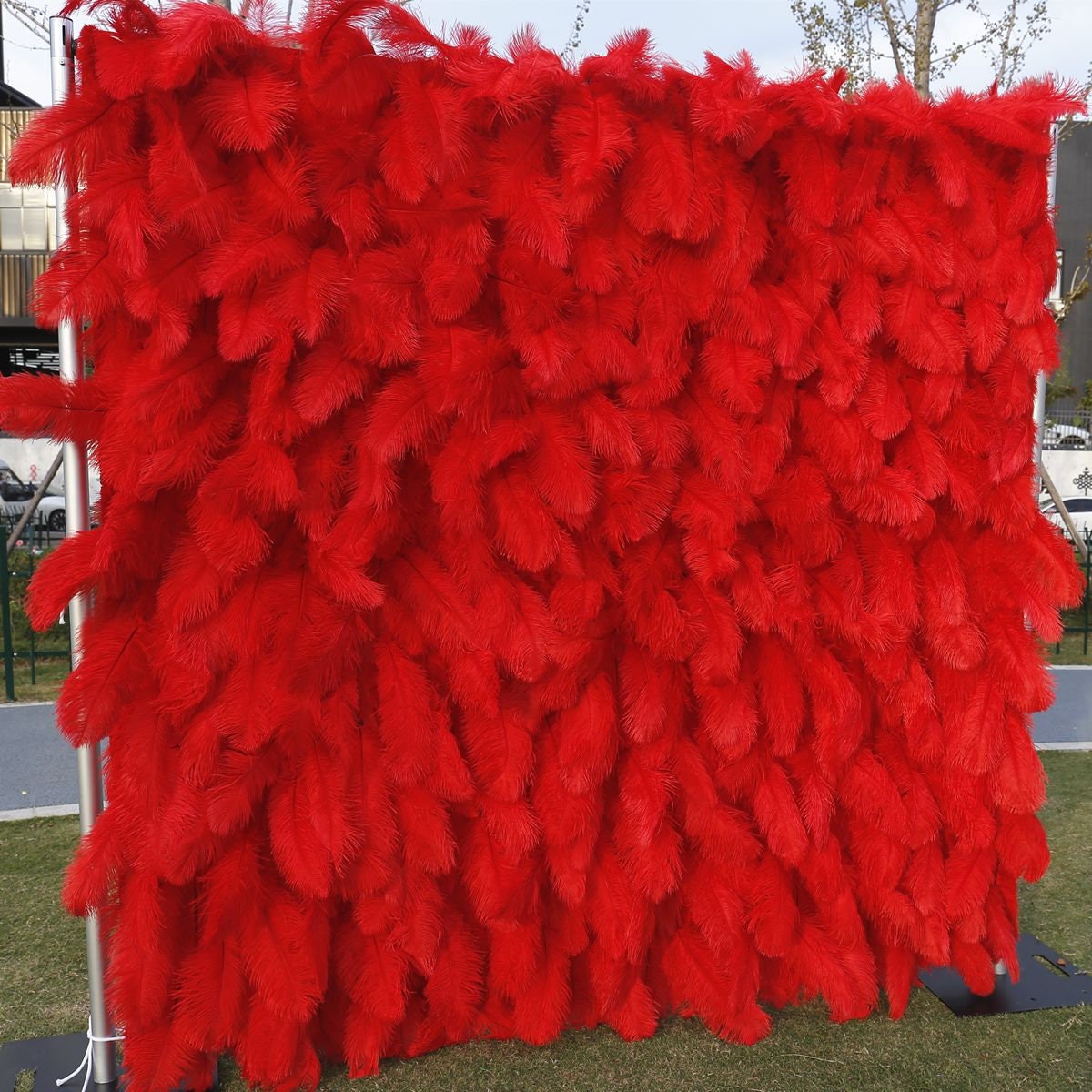 3D RED Feather Wall On Cloth Fabric Wedding Party Photo Backdrop Bridal Shower Special Event Top Quality Easy Quick Assemble
