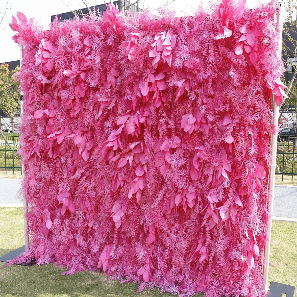 Hot Pink Misty Smog Pampas Flower Wall For Wedding Arrangement Event Salon Party Photography Backdrop Fabric Rolling Up Curtain Fabric Cloth