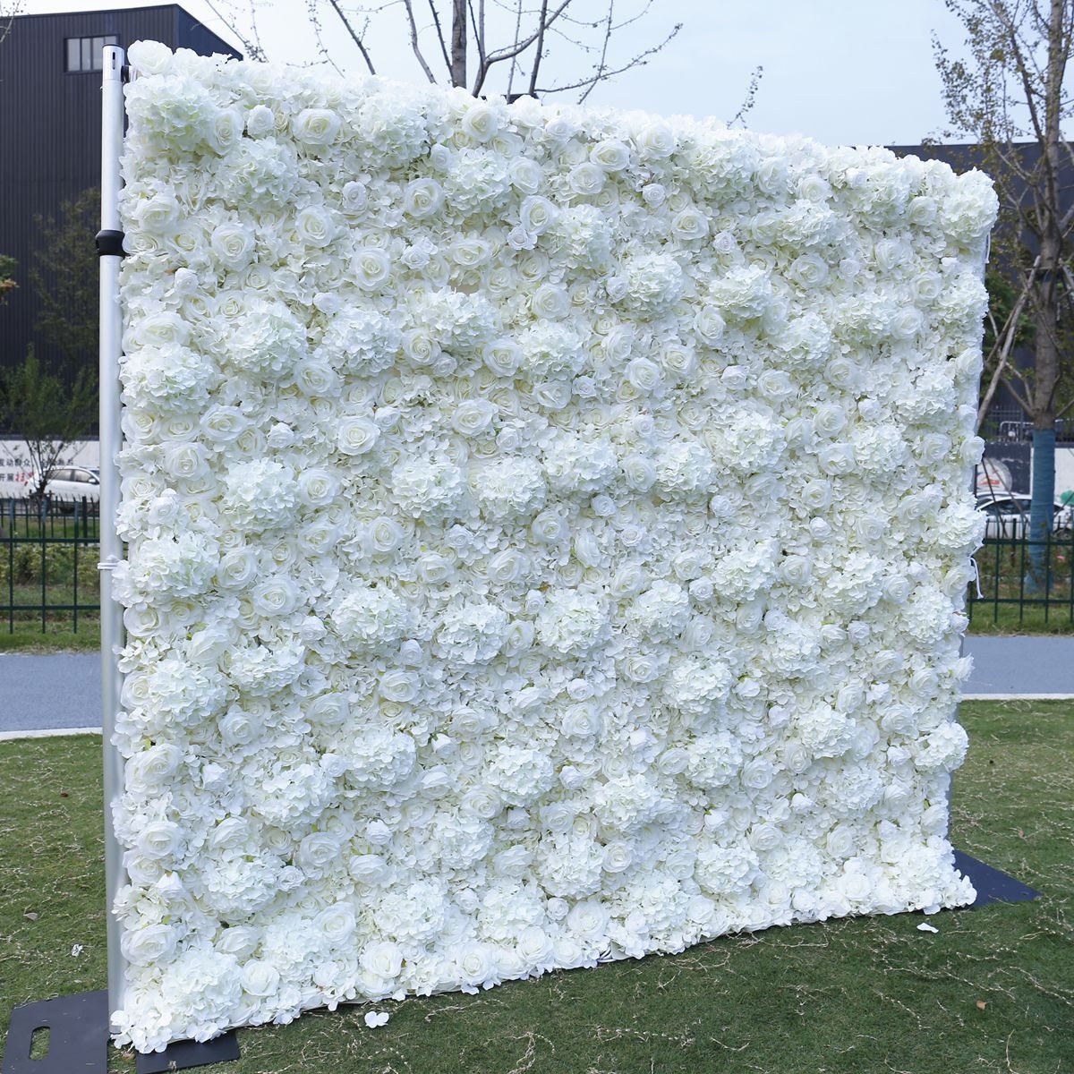 Ivory White Flower Wall for Wedding Arrangement Bridal Shower Event Salon Party Photography Backdrop Fabric Rolling Up Curtain Fabric Cloth
