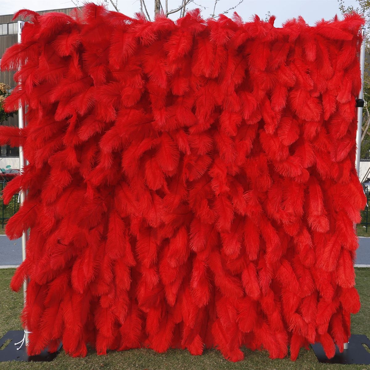 3D RED Feather Wall On Cloth Fabric Wedding Party Photo Backdrop Bridal Shower Special Event Top Quality Easy Quick Assemble