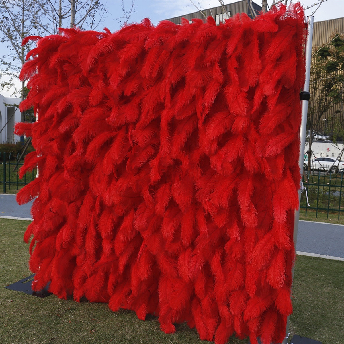 3D RED Feather Wall On Cloth Fabric Wedding Party Photo Backdrop Bridal Shower Special Event Top Quality Easy Quick Assemble