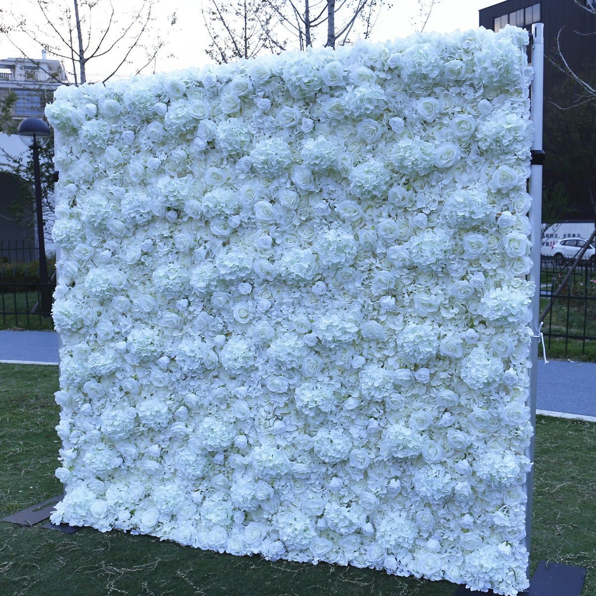 Ivory White Flower Wall for Wedding Arrangement Bridal Shower Event Salon Party Photography Backdrop Fabric Rolling Up Curtain Fabric Cloth