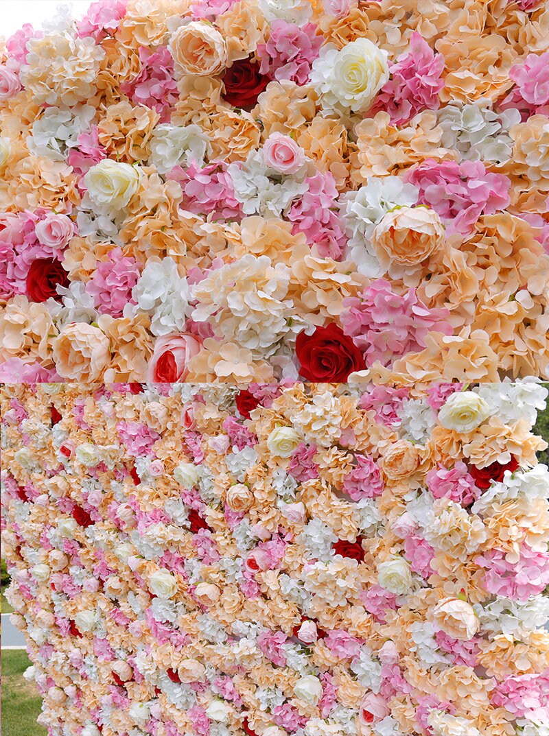 Champagne Flower Wall For Wedding Arrangement Event Salon Party Photography Backdrop Fabric Rolling Up Curtain Fabric Cloth