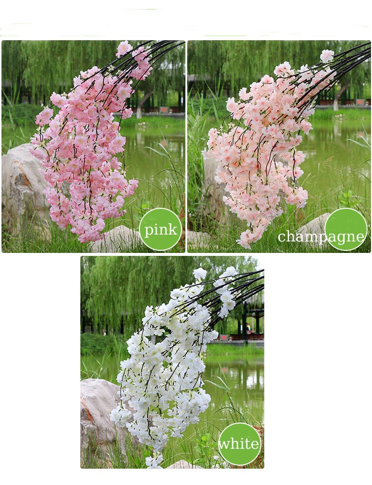 Pink Sakura Cherry Blossom Fake Flowers Length 140cm/55.12" Wedding Decoration 5 Stems