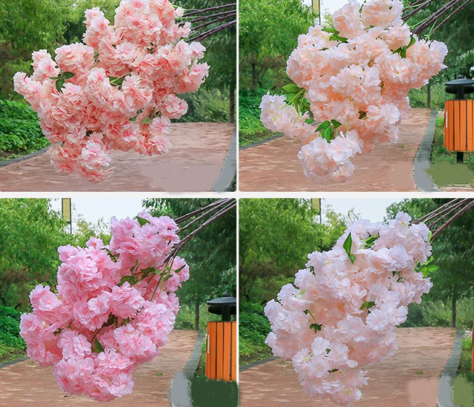 New Arrival 5 Stems Length 100cm/39.37" Artificial Simulation Silk Cherry Blossom Wedding Decoration Flowers Sakura Spring