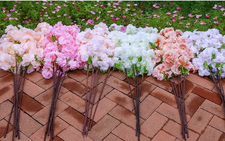 New Arrival 5 Stems Length 100cm/39.37" Artificial Simulation Silk Cherry Blossom Wedding Decoration Flowers Sakura Spring
