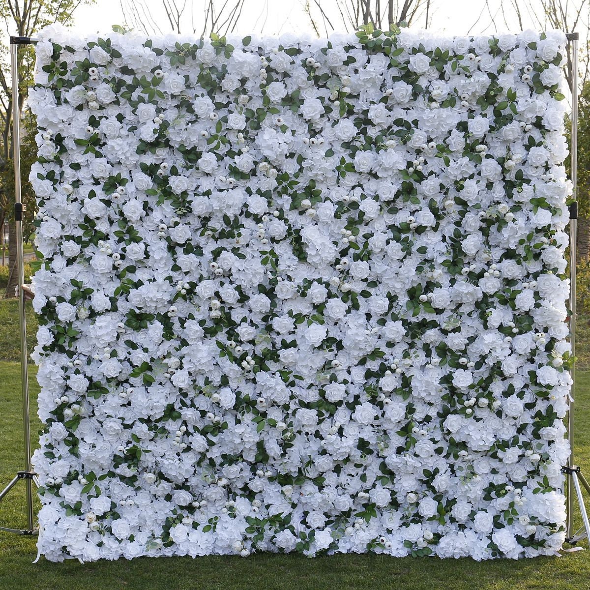 White Flower Wall for Wedding Photography Backdrop Artificial Simulation Rose Wall for Special Event Party Decor Panels 15.75"x23.62"