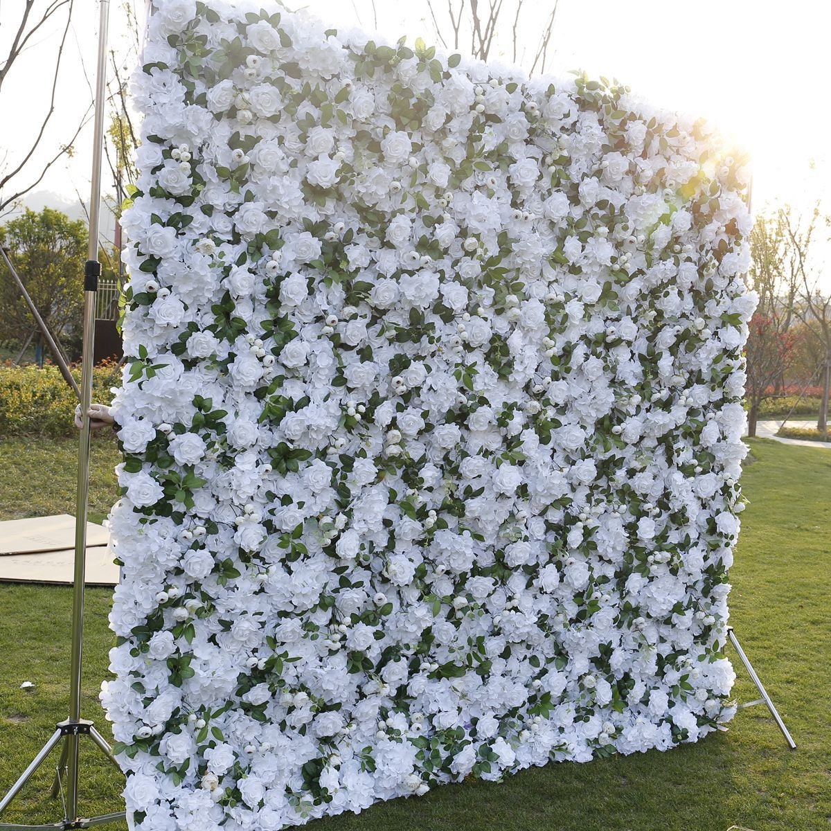 White Flower Wall for Wedding Photography Backdrop Artificial Simulation Rose Wall for Special Event Party Decor Panels 15.75"x23.62"