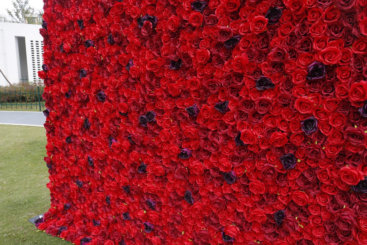 New Arrival Red Rose Flower Wall For Wedding Arrangement Event Salon Party Photography Backdrop Fabric Rolling Up Curtain Fabric Cloth