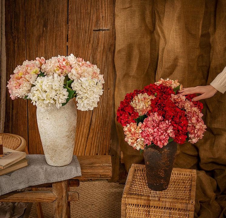 12 Stems Silk Hydrangea Flower 18'' Tall, Artificial Hydrangea for Home Decor, Floral Arrangement, Spring Decoration, Centerpieces