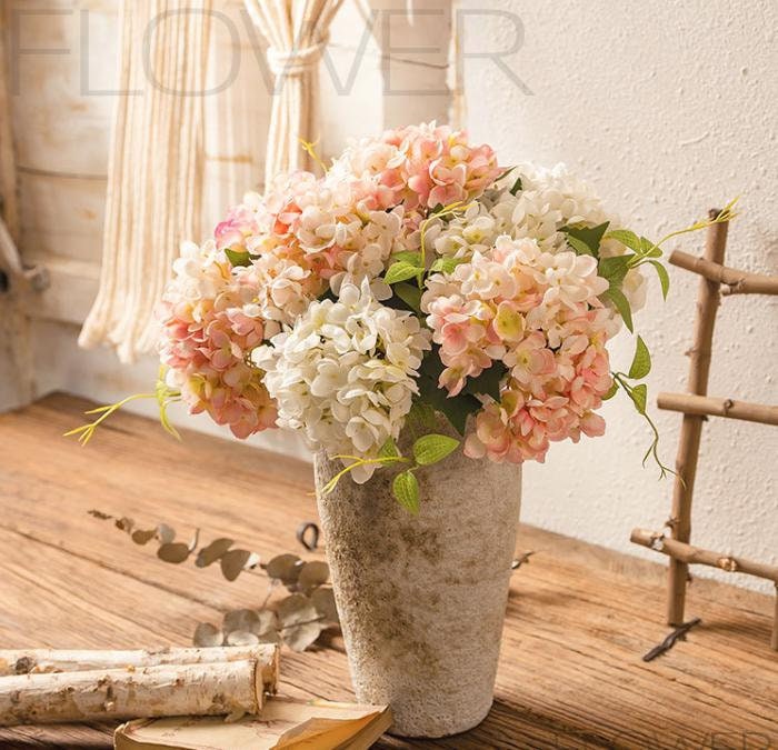 12 Stems Silk Hydrangea Flower 18'' Tall, Artificial Hydrangea for Home Decor, Floral Arrangement, Spring Decoration, Centerpieces