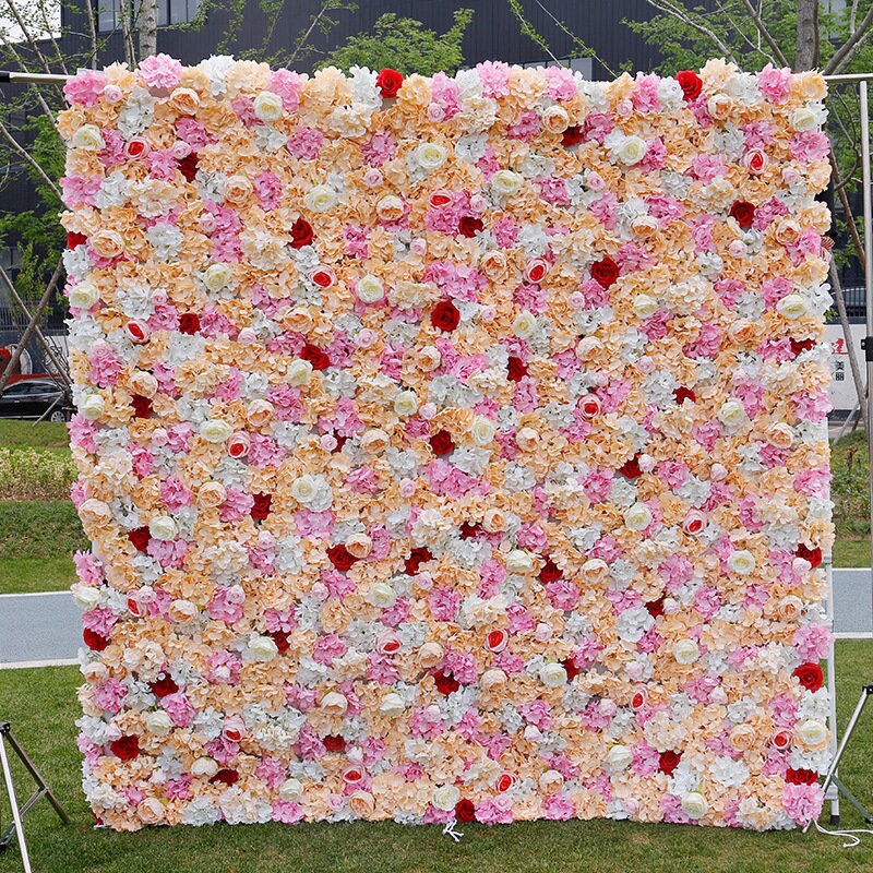 Champagne Flower Wall For Wedding Arrangement Event Salon Party Photography Backdrop Fabric Rolling Up Curtain Fabric Cloth