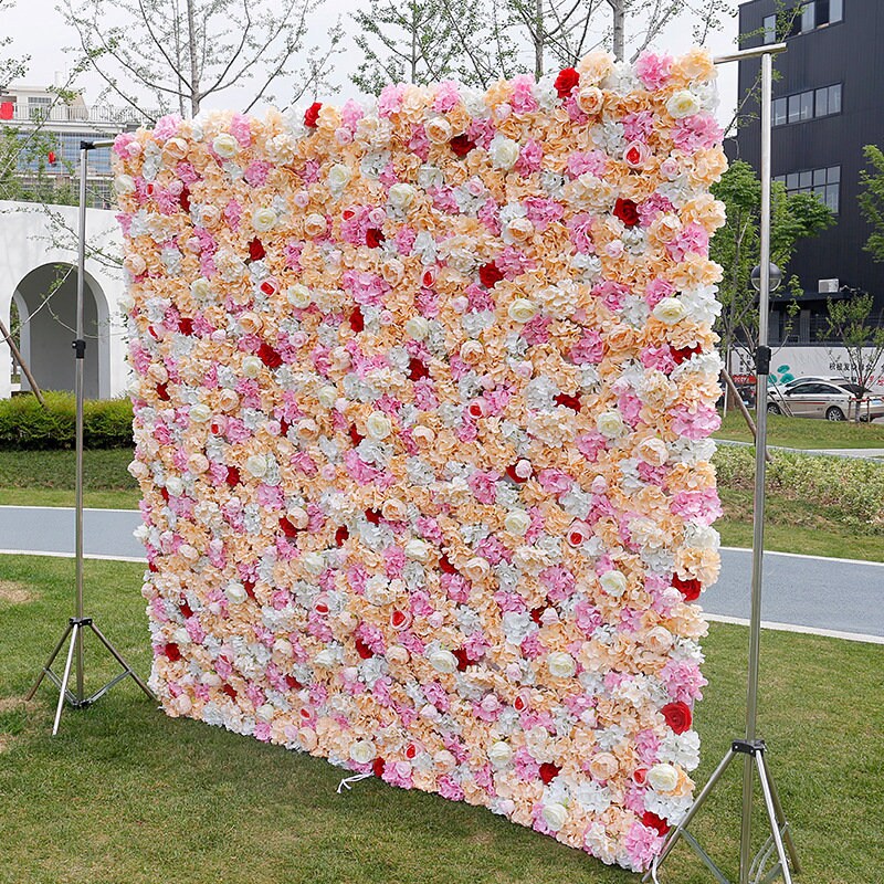 Champagne Flower Wall For Wedding Arrangement Event Salon Party Photography Backdrop Fabric Rolling Up Curtain Fabric Cloth