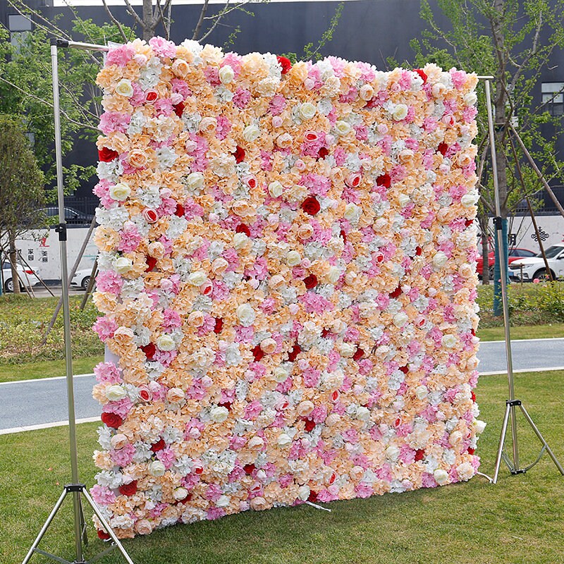 Champagne Flower Wall For Wedding Arrangement Event Salon Party Photography Backdrop Fabric Rolling Up Curtain Fabric Cloth