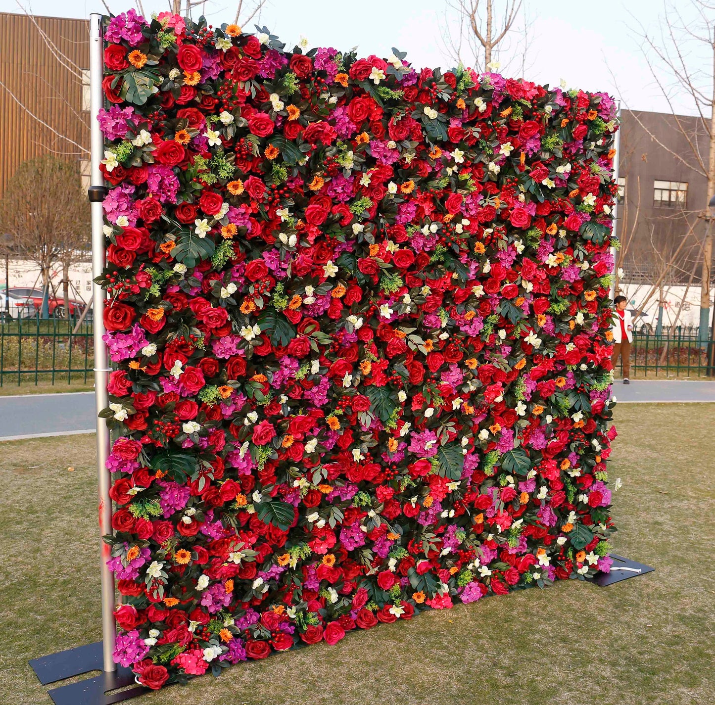 New Design Red Flower Wall For Wedding Arrangement Event Salon Party Photography Backdrop Fabric Rolling Up Curtain Fabric Cloth