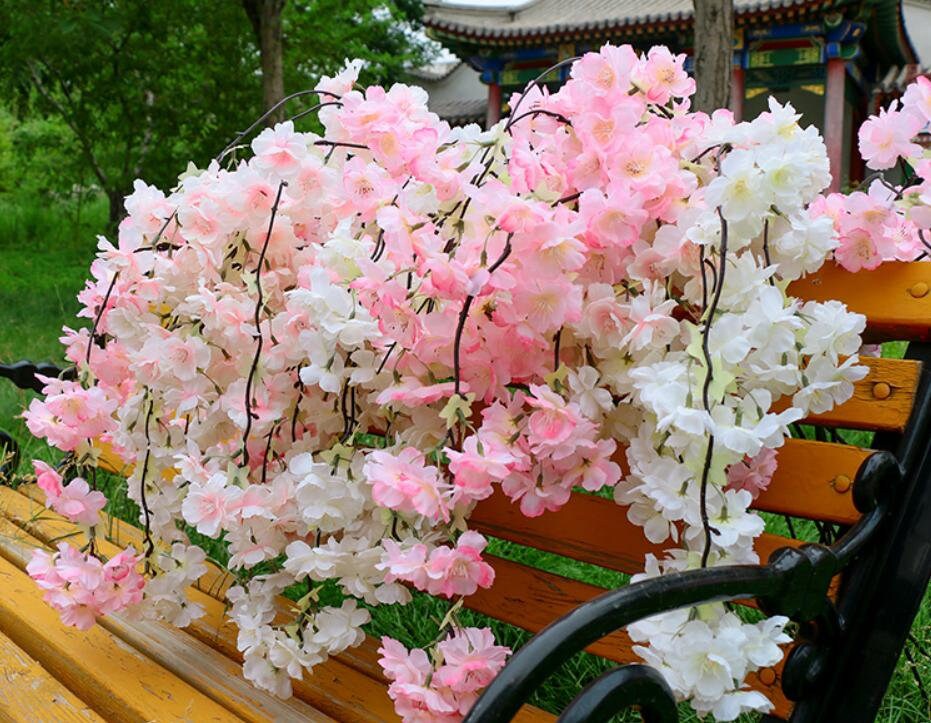 Pink Sakura Cherry Blossom Fake Flowers Length 140cm/55.12" Wedding Decoration 5 Stems