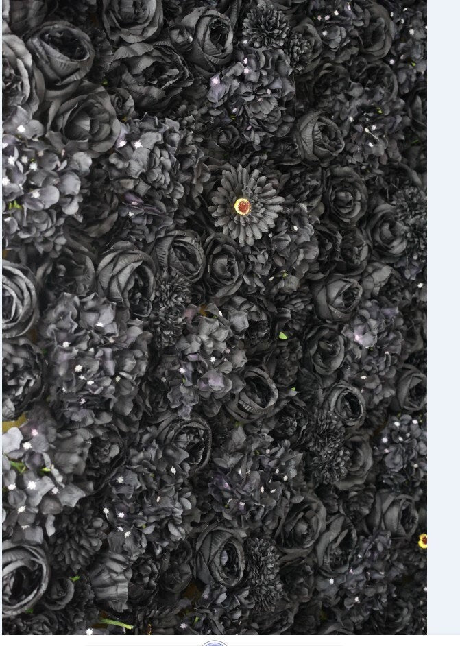 New Design Full Black Flower Roll Up Curtain Fabric Cloth Artifical Floral Wall for Wedding Party Home Salon Decor backdrop