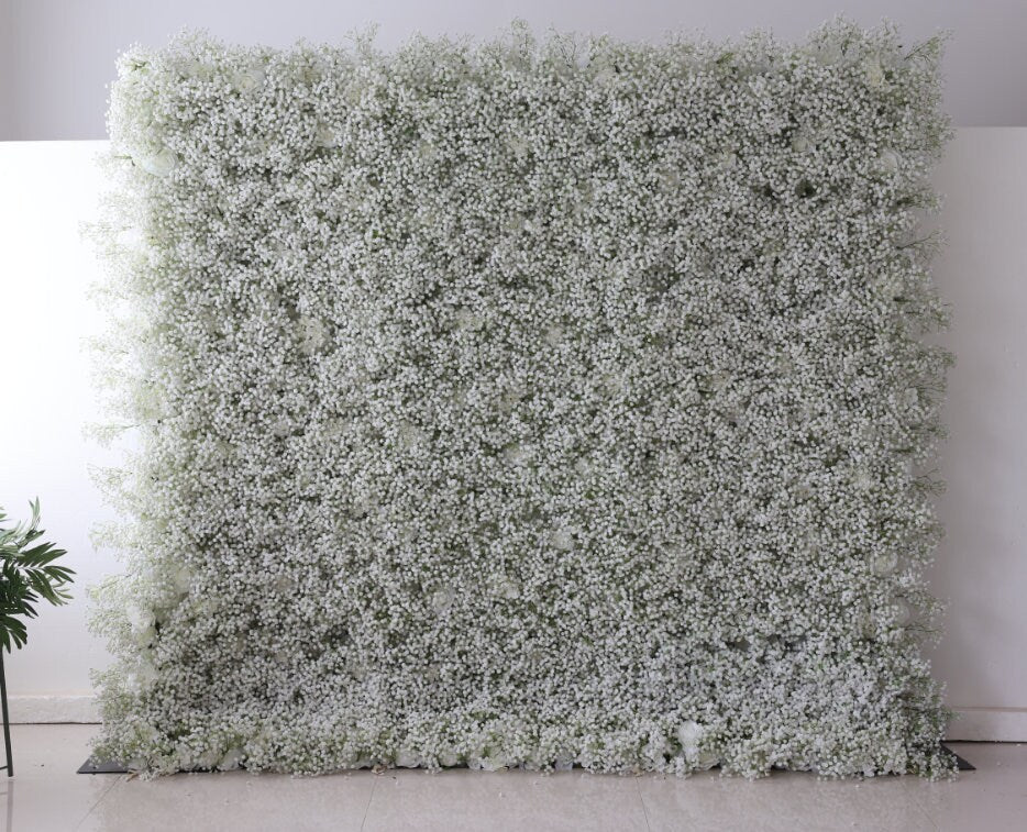 High Quality White Rose Baby Breaths Mix Flower Wall For Wedding Arrangement Event Photography Backdrop Fabric Rolling Up Curtain Cloth
