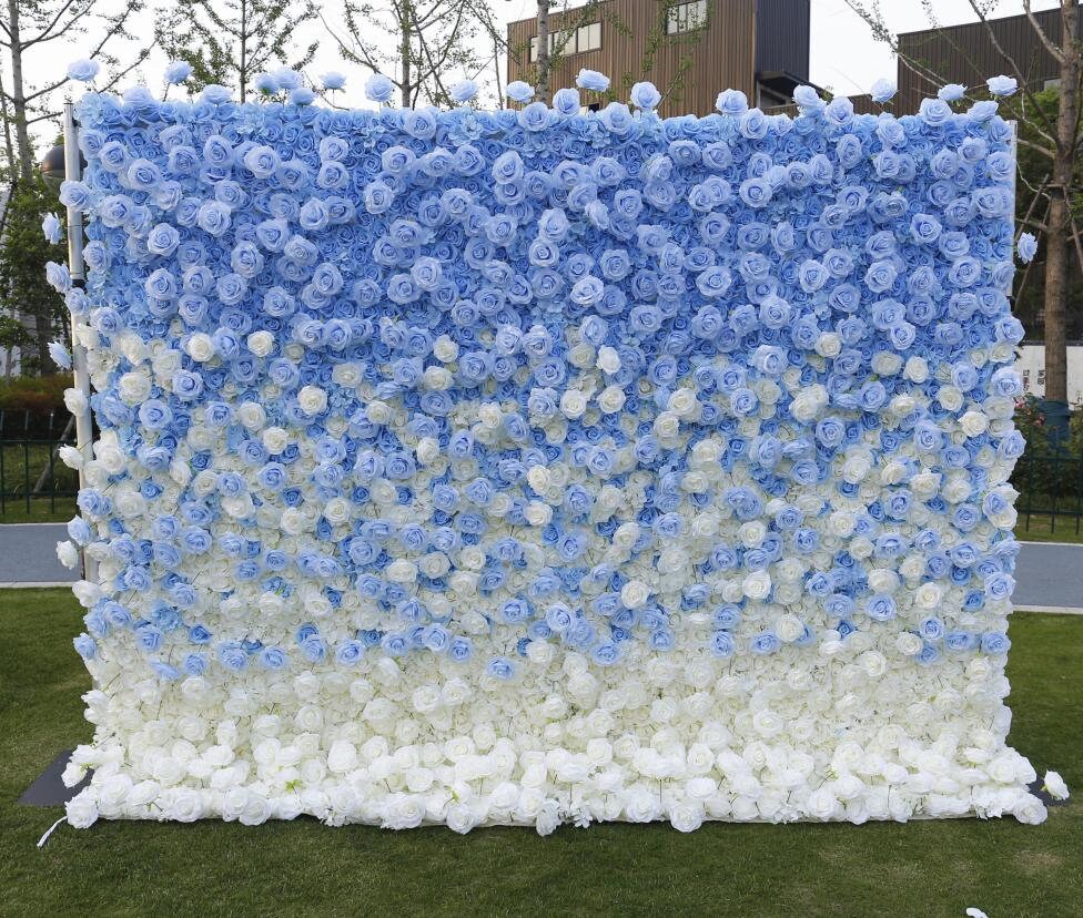 Gradual Sky Blue Flower Wall For Wedding Arrangement Event Salon Party Photography Backdrop Fabric Rolling Up Curtain Fabric Cloth