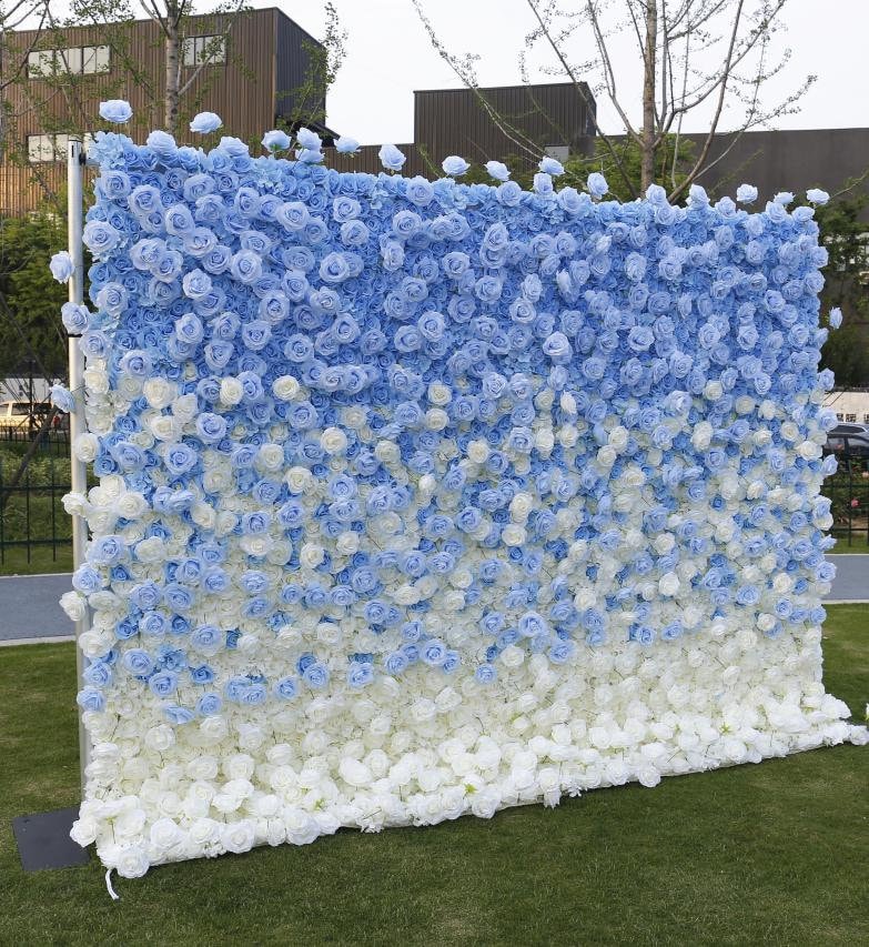 Gradual Sky Blue Flower Wall For Wedding Arrangement Event Salon Party Photography Backdrop Fabric Rolling Up Curtain Fabric Cloth