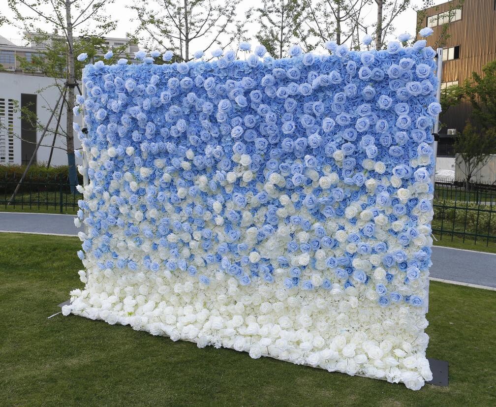 Gradual Sky Blue Flower Wall For Wedding Arrangement Event Salon Party Photography Backdrop Fabric Rolling Up Curtain Fabric Cloth