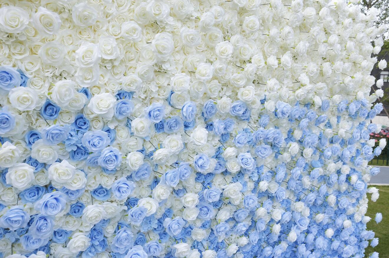 Gradual Sky Blue Flower Wall For Wedding Arrangement Event Salon Party Photography Backdrop Fabric Rolling Up Curtain Fabric Cloth