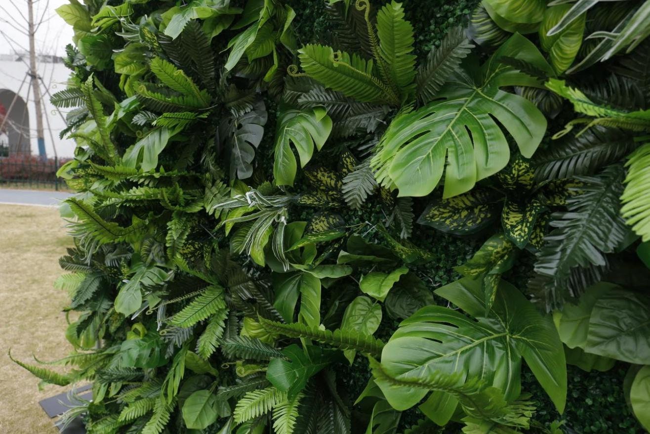Artificial Monstera Palm Leaf Boston Fern Plant Wall For Wedding Arrangement Garden Party Backdrop Fabric Rolling Up Curtain Fabric Cloth