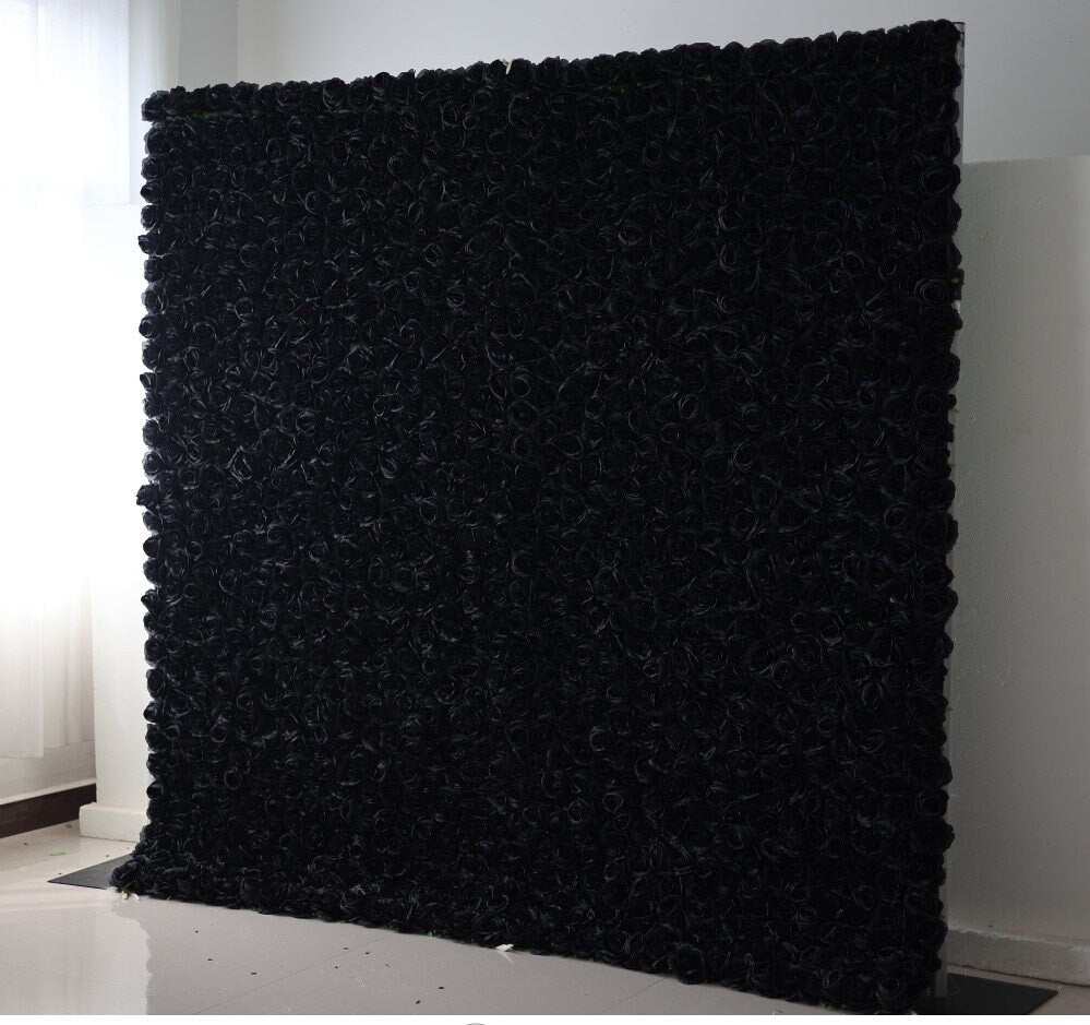 Full Black Flower Wall For Wedding Arrangement Event Salon Party Photography Backdrop Fabric Rolling Up Curtain Fabric Cloth