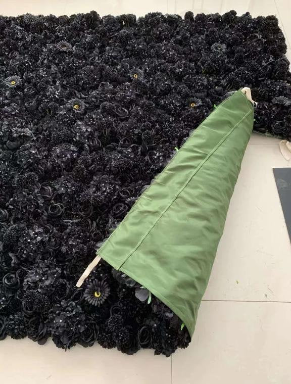 New Design Full Black Flower Roll Up Curtain Fabric Cloth Artifical Floral Wall for Wedding Party Home Salon Decor backdrop