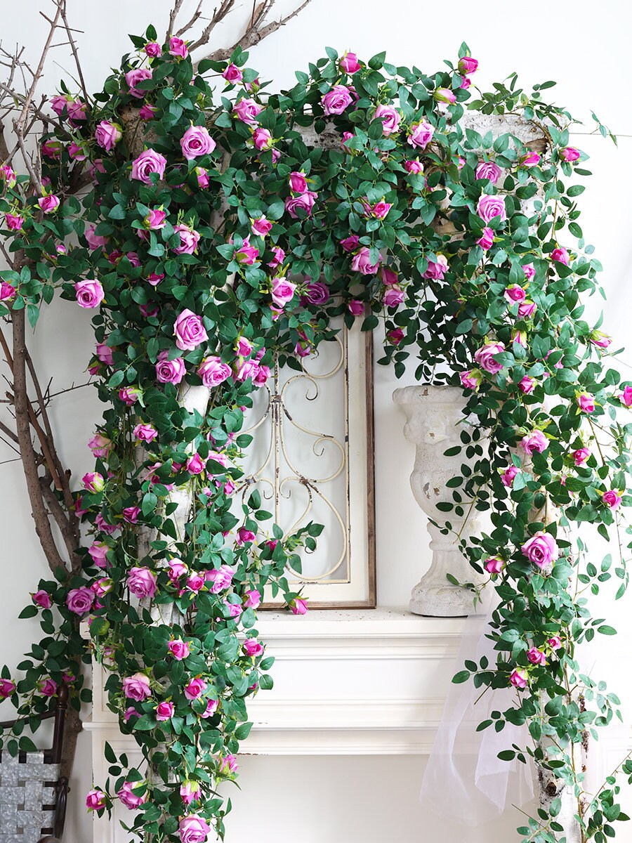 Neue Ankunft 1,75 m/69" künstliche Simulation Rose Rattan für Hausgarten Dekor Blumen im Freien Hochzeit besondere Veranstaltung Arrangement Bogen Dekor