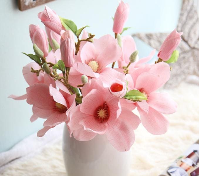 New Arrival 5 Stems Artificial Magnolia Grandiflora Orchid Wedding Home Decoration Floral Table Centerpieces Ceremony Reception