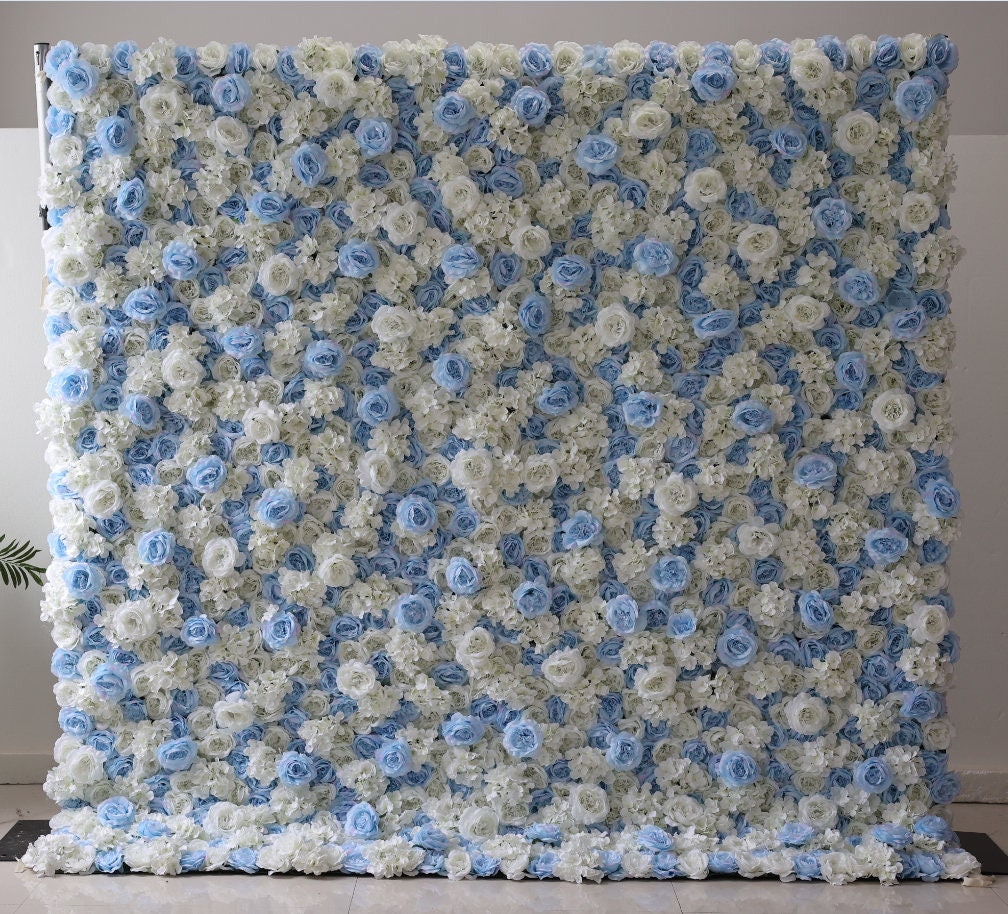 New Design Baby Blue Flower Wall For Wedding Arrangement Event Salon Party Photography Backdrop Fabric Rolling Up Curtain Fabric Cloth