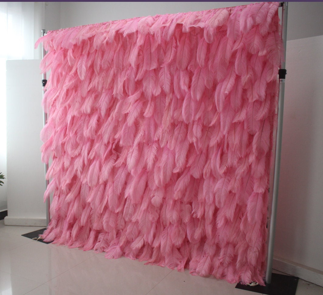 New Arrival Pink Feather Wall For Wedding Arrangement Anniversary Salon Party Photography Backdrop Fabric Rolling Up Curtain Cloth