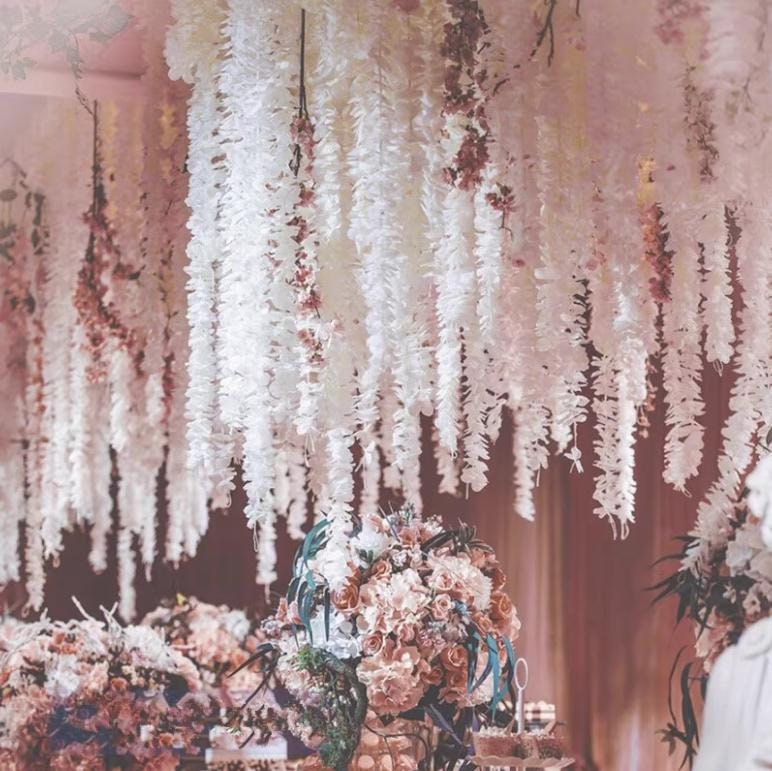 10 PCS Length 1m/39.37" Wisteria Garland Hanging Flowers For Outdoor Wedding Ceremony Decor Silk Wisteria Vine Wedding Arch Floral Decora
